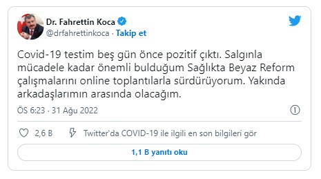 Sağlık Bakanı Fahrettin Koca koronavirüse yakalandı!